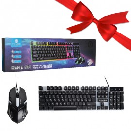 بسته 1+3 کیبورد و موس گیمینگ سیم دار بک لایت RGB میکاسو (MIKUSO) مدل XK-01 (یک عدد هدیه)