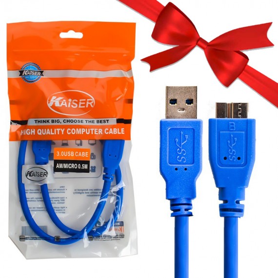 بسته 1+5 کابل AM/Micro هارد اکسترنال USB3.0 کایزر (KAISER) طول 0.5 متر (یک عدد هدیه)
