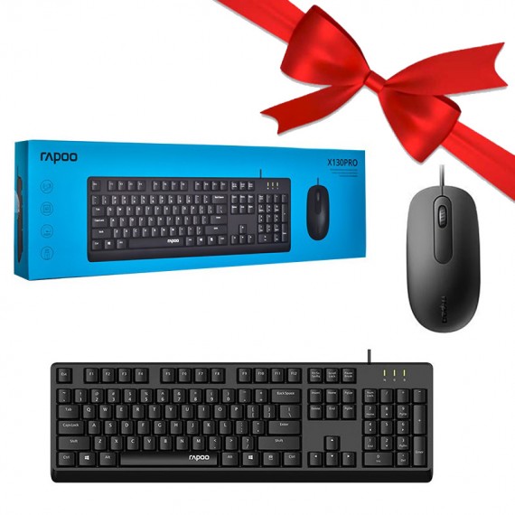 بسته 1+2 کیبورد و موس سیم دار رپو (RAPOO) مدل X130PRO (یک عدد هدیه)