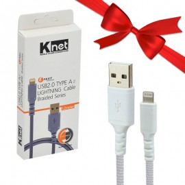 بسته 1+3 کابل آیفون (lightning) 1.2 متری کی نت (Knet) BRAIDED کنفی مدل K-CULB2012 (یک عدد هدیه)