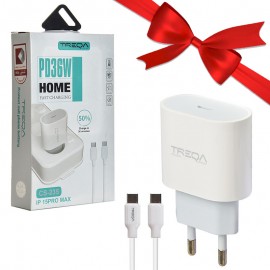 بسته 1+5 شارژر دیواری 36 وات + کابل (Type-C to Type-C) ترکا (TREQA) مدل CS-235 (یک عدد هدیه)