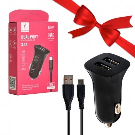بسته 1+5 شارژر فندکی 15 وات دو پورت + کابل تایپ سی اسکای دلفین (SKYDOLPHIN) مدل SZ09T (یک عدد هدیه)