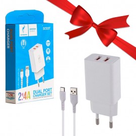 بسته 1+5 شارژر دیواری 12 وات 2 پورت + کابل تایپ سی اسکای دلفین (SKYDOLPHIN) مدل SC03T (یک عدد هدیه)