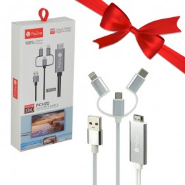 بسته 1+3 کابل MHL تبدیل HDMI به USB-C / microUSB / لایتنینگ پرووان (ProOne) طول 1.8 متر مدل PCH70 (یک عدد هدیه)
