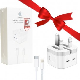 بسته 1+2 فست شارژر 2 پورت + کابل (Type-c to Lightning) اپل (Apple) 50W مدل A2306 ZM826-04495-A کپی (یک عدد هدیه)