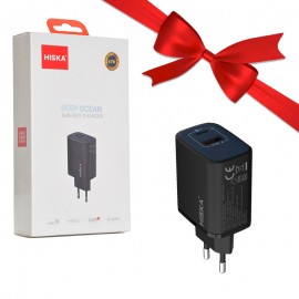 بسته 1+2 کلگی شارژر 67 وات 2 پورت هیسکا (HISKA) مدل H-167EU (یک عدد هدیه)