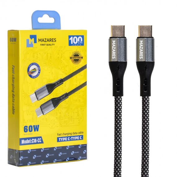 کابل تایپ سی به تایپ سی (Type-C to Type-C) مازارس (MAZARES) طول 1 متر مدل C18-CC