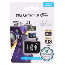 رم موبایل و دوربین تیم گروپ (TEAMGROUP) مدل 64GB Micro 100MB/S A1 V30 خشاب دار گارانتی آواژنگ