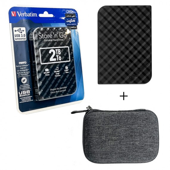 هارد 2.5 اینچی HDD اکسترنال ورباتیم (Verbatim) مدل 53195 ظرفیت 2TB گارانتی متین + کیف حمل هارد