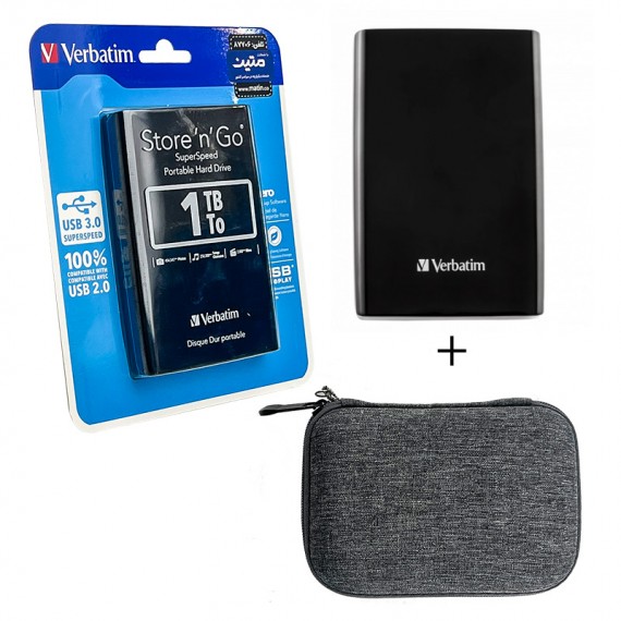 هارد 2.5 اینچی HDD اکسترنال ورباتیم (Verbatim) مدل 53023 ظرفیت 1TB گارانتی متین + کیف حمل هارد