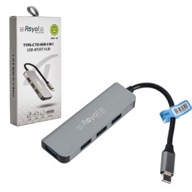هاب 4 پورت USB و رابط تایپ سی رویال (Royal) مدل RHC-10