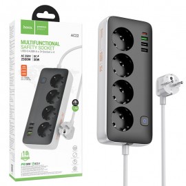 رابط و چند راهی برق + چهار پورت USB هوکو (hoco) مدل AC22