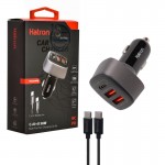 شارژر فندکی سه پورت + کابل تایپ سی هترون (Hatron) مدل HCC3210PQ