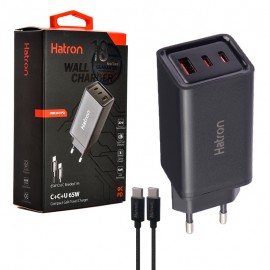 شارژر دیواری 65 وات 3 پورت + کابل (Type-C To Type-C) هترون (Hatron) مدل HWC3651PQ