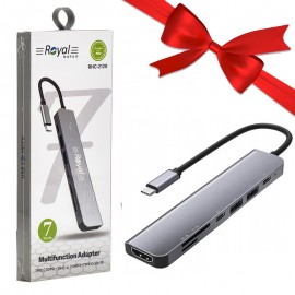 بسته 1+7 هاب 7 پورت USB و رابط تایپ سی رویال (Royal) مدل RHC-2120 (یک عدد هدیه)