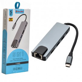 هاب 5 پورت USB3.0 و رابط تایپ سی 5IN1 اس ال ای او (S-LEO) مدل T-3602