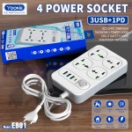 رابط و چندراهی برق 4 خانه + چهار پورت USB یوکی (Yookie) مدل EB01