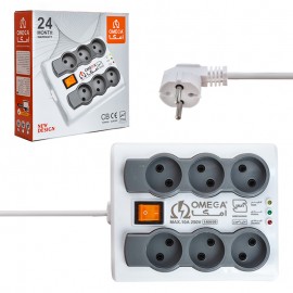 محافظ برق لوازم صوتی تصویری امگا (Omega) مدل 6 خانه 1.5 متری P6000 - استاندارد