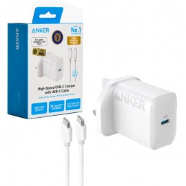 شارژر دیواری 20 وات سه شاخه اروپایی + کابل تایپ سی به تایپ سی انکر (ANKER) مدل B2347 گارانتی ایستا