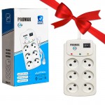 بسته 1+10 محافظ برق لوازم صوتی تصویری پرومکس (PROMAX) 6 خانه 3 متری مدل P1 (یک عدد هدیه)