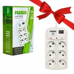 بسته 1+10 محافظ برق لوازم صوتی تصویری پرومکس (PROMAX) 6 خانه 3 متری مدل P1 (یک عدد هدیه)