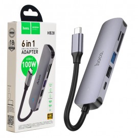 هاب 4 پورت و رابط تایپ سی + رم ریدر 6IN1 هوکو (hoco) مدل HB28 100W