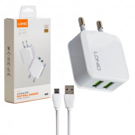 شارژر دیواری 12 وات 2 پورت + کابل اندروید (MicroUSB) الدینیو (LDNIO) مدل A2201