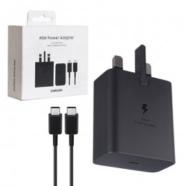 شارژر دیواری 45 وات سه شاخه اروپایی + کابل تایپ سی به تایپ سی سامسونگ (Samsung) مدل EP-T4511XBEGAE گارانتی گیشا