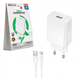 شارژر دیواری 18 وات + کابل تایپ سی (USB-A To Type-C) بروفون (BOROFONE) مدل BAS72A