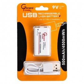 باتری کتابی شارژی جنرال پاور (General Power) مدل 9V Li-ion 500mAh A1C07