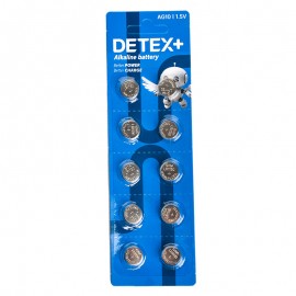 باتری سکه ای دیتکس پلاس (+DETEX) مدل Alkaline LR1130 1.5V AG10 (کارتی 10 تایی)