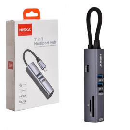 هاب 5 پورت USB 3.0 و رابط تایپ سی 7in1 هیسکا (HISKA) مدل HR-53