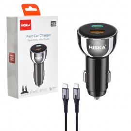 شارژر فندکی 48 وات دو پورت + کابل تایپ سی به تایپ سی (Type-C To Type-C) هیسکا (HISKA) مدل HCC-307