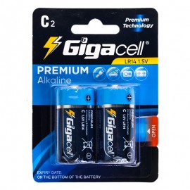 باتری متوسط سایز C گیگاسل (Gigacell) مدل PREMIUM Alkaline C2 1.5V LR14 (کارتی 2 تایی)