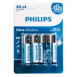 باتری قلمی فیلیپس (PHILIPS) مدل Ultra Alkaline 1.5V LR6 AA (کارتی 4 تایی)