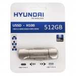 هارد SSD اکسترنال دوسر (Type-C & Type-A) هیوندای (HYUNDAI) مدل USSD-H100 500MB/S USB 3.2 ظرفیت 512GB گارانتی IPM