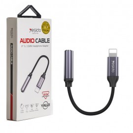 کابل تبدیل لایتنینگ به جک 3.5 میلیمتری صدا (Lightning To Aux) یسیدو (Yesido) طول 12 سانتیمتر مدل YAU21