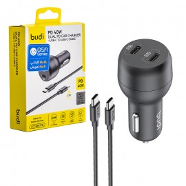 شارژر فندکی 40 وات دو پورت + کابل تایپ سی به تایپ سی (Type-C To Type-C) بودی (budi) مدل CC108RTTB