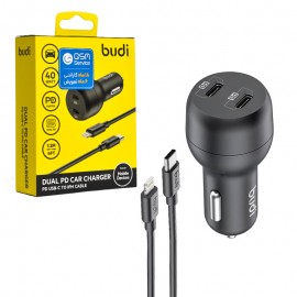 شارژر فندکی 40 وات دو پورت + کابل تایپ سی به آیفون (Type-C To Lightning) بودی (budi) مدل CC108RTLB