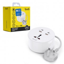 کلگی شارژر رومیزی 20 وات چهار پورت سه شاخه اروپایی بودی (budi) مدل AC308RUW