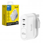 کلگی شارژر 65 وات دو پورت سه شاخه اروپایی بودی (budi) مدل AC326RUW