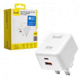 کلگی شارژر 65 وات دو پورت سه شاخه اروپایی بودی (budi) مدل AC320UW