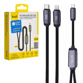 کابل 1 به 2 تایپ سی به تایپ سی/ آیفون (Type-C To Type-C & Lightning) بودی (budi) طول 1.2 متر مدل DC266TTL12B