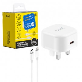 شارژر دیواری 20 وات سه شاخه اروپایی + کابل تایپ سی به آیفون (Type-C To Lightning) بودی (budi) مدل AC361UTLWS
