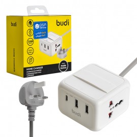 کلگی شارژر رومیزی 24 وات سه پورت سه شاخه اروپایی بودی (budi) کابل 1.8 متر مدل M8J311TCU-WHT