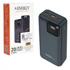 پاوربانک + 2 کابل همراه ایکس انرژی (x-ENERGY) مدل X-822 ظرفیت 20000mAh