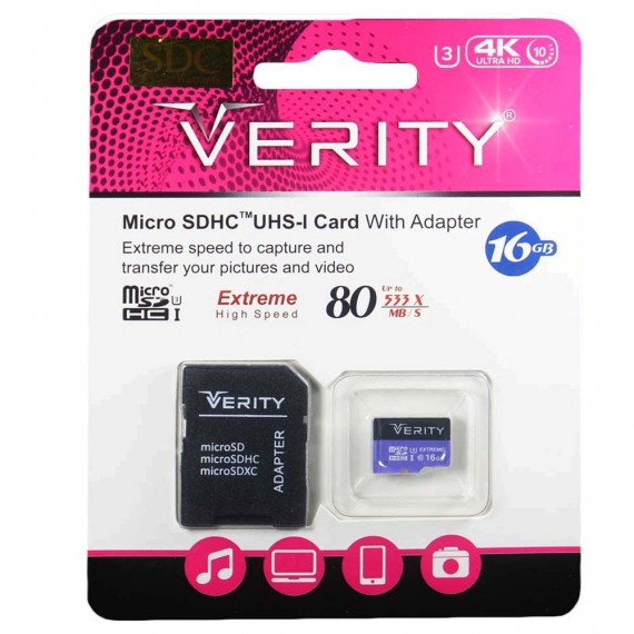 رم موبایل Verity 16GB MicroSDHC U3 80MB/S 533X خشاب دار