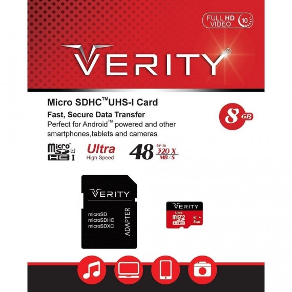 رم موبایل Verity 8GB MicroSDHC 48MB/S 320X خشاب دار