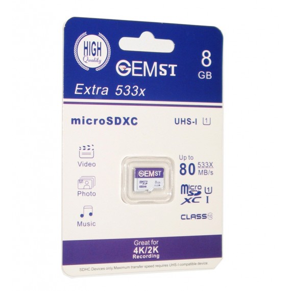 رم موبایل GEMST مدل 8GB MicroSDXC U1 Extra 533x بدون خشاب