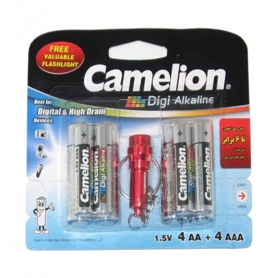پک 4 باتری قلمی + 4 باتری نیم قلمی Digi Alkaline Camelion